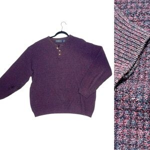 Vintage Susquehanna Trail Outfitters Mens Waffle Knit Ski Sweater Burgundy
